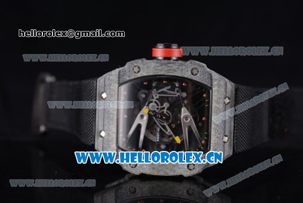 Richard Mille RM027-2 Miyota 9015 Automatic Carbon Fiber Case with Skeleton Dial Dot Markers and Black Nylon Strap - Click Image to Close